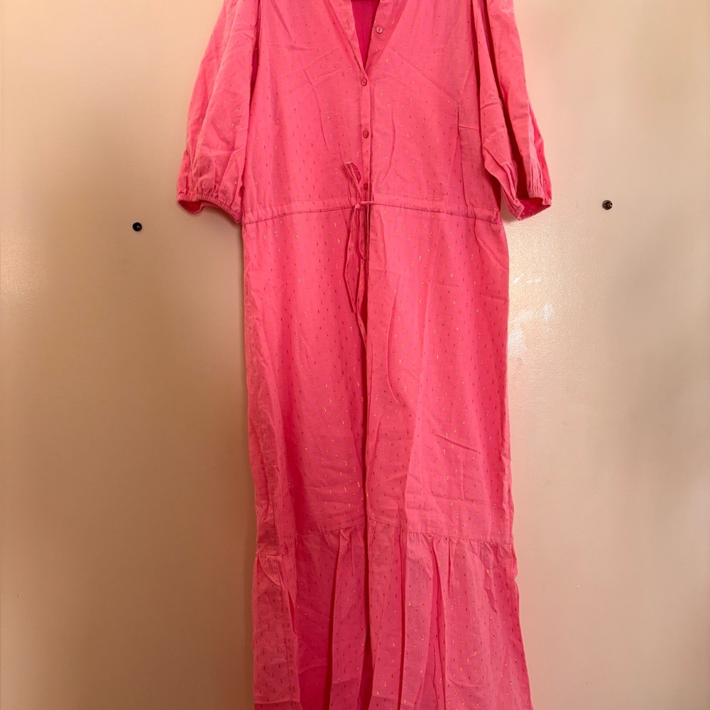 NWOT Emerson Fry India Collection Lucy Dress Pink Gold Lurex | Size L | Like New - Picture 3 of 9